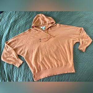 Magaschoni Apricot Peach Coral Hoodie Sweater Viscose Blend Dolman Sleeves XL